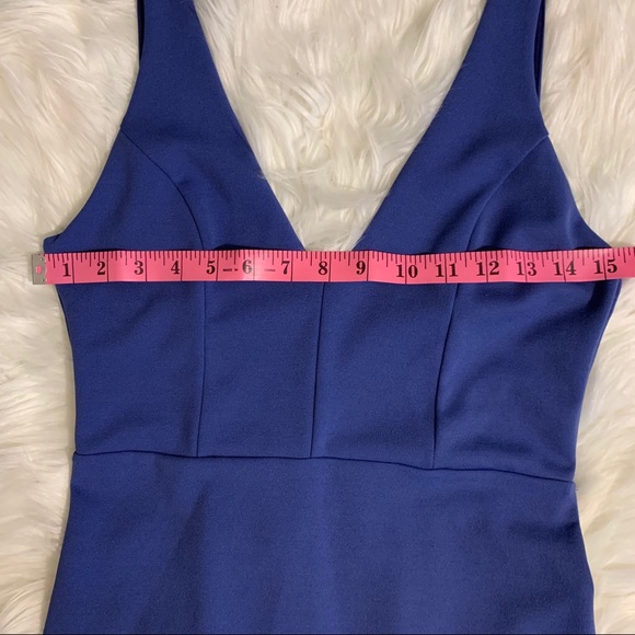 Solemio size medium Blue Mini V Neck Dress with low Cut Back on dress - Picture 7 of 10